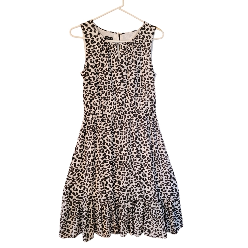 Talbots Animal Print Fit & Flare Ruffle Dress - 4P.      M14